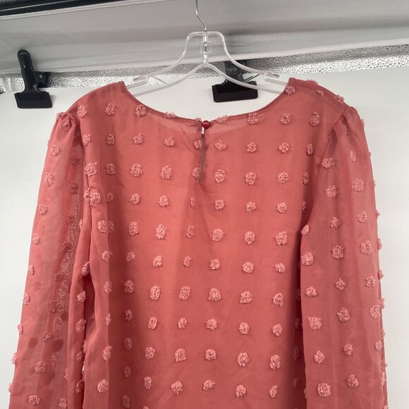 Qeral Womens Textured Dotted Top Long Sleeve Keyhole Rosewood Size Small - Picture 6 of 9